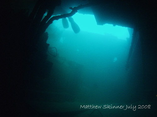 Diver exiting the engine hold.