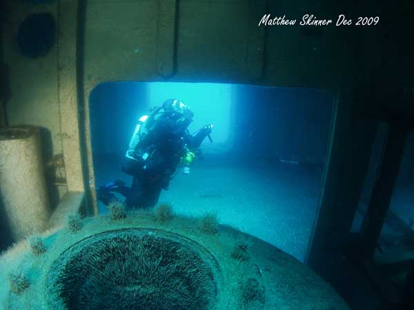A diver inside the Canberra in Melbourne